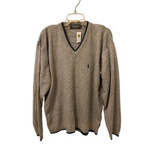 New! Men's Large Consul Premium V-Neck Sweater Cotton Knitted Gray Blue